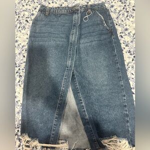 Zara High Rise Blue Denim Skirt